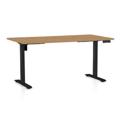 Výškově nastavitelný stůl OfficeTech B, 160 x 80 cm, černá podnož, dub kamenný