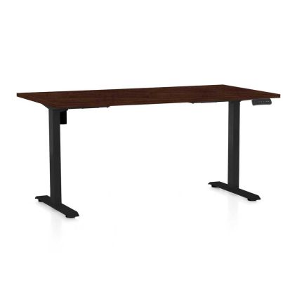 Výškově nastavitelný stůl OfficeTech B, 160 x 80 cm, černá podnož, wenge