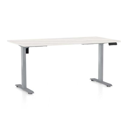 Výškově nastavitelný stůl OfficeTech B, 160 x 80 cm, šedá podnož, bílý jasan
