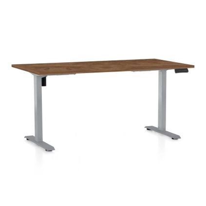 Výškově nastavitelný stůl OfficeTech B, 160 x 80 cm, šedá podnož, dub silverjack
