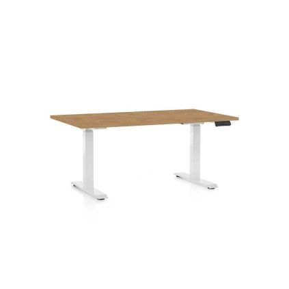 Výškově nastavitelný stůl OfficeTech C, 120 x 80 cm, bílá podnož, dub kamenný