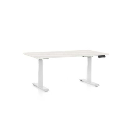 Výškově nastavitelný stůl OfficeTech C, 140 x 80 cm, bílá podnož, bílý jasan