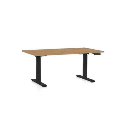Výškově nastavitelný stůl OfficeTech C, 140 x 80 cm, černá podnož, dub kamenný