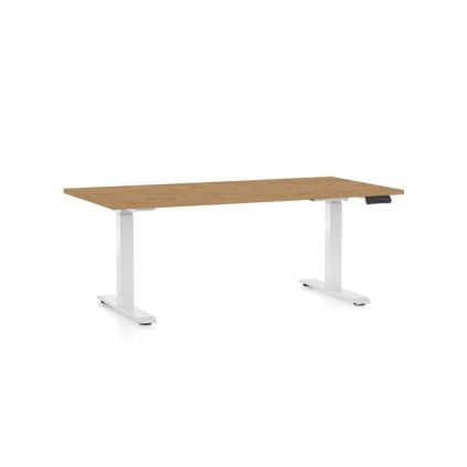 Výškově nastavitelný stůl OfficeTech C, 160 x 80 cm, bílá podnož, dub kamenný