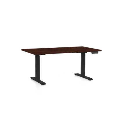 Výškově nastavitelný stůl OfficeTech D, 120 x 80 cm, černá podnož, wenge