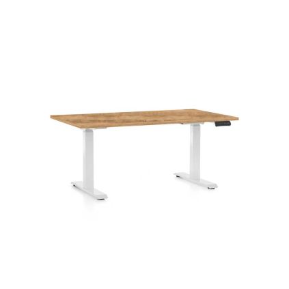 Výškově nastavitelný stůl OfficeTech D, 140 x 80 cm, bílá podnož, dub zlatý