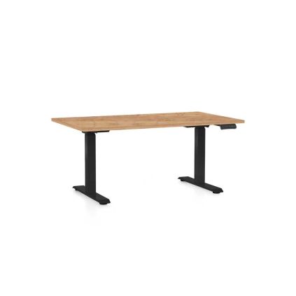 Výškově nastavitelný stůl OfficeTech D, 140 x 80 cm, černá podnož, dub kraft
