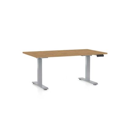 Výškově nastavitelný stůl OfficeTech D, 140 x 80 cm, šedá podnož, dub kamenný
