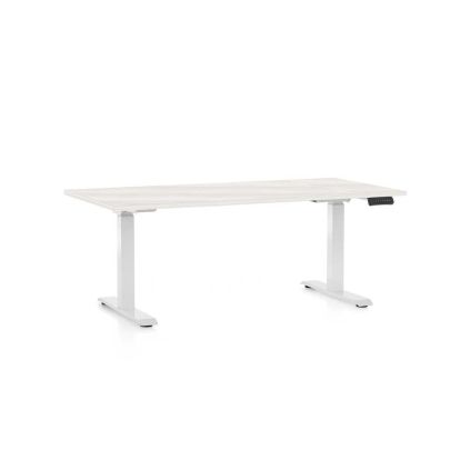 Výškově nastavitelný stůl OfficeTech D, 160 x 80 cm, bílá podnož, bílý jasan