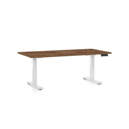 Výškově nastavitelný stůl OfficeTech D, 160 x 80 cm, bílá podnož, dub silverjack