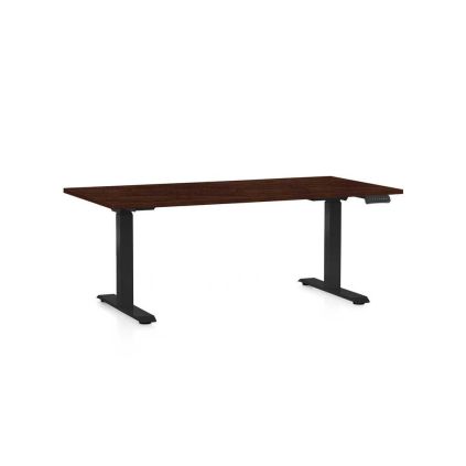 Výškově nastavitelný stůl OfficeTech D, 160 x 80 cm, černá podnož, wenge