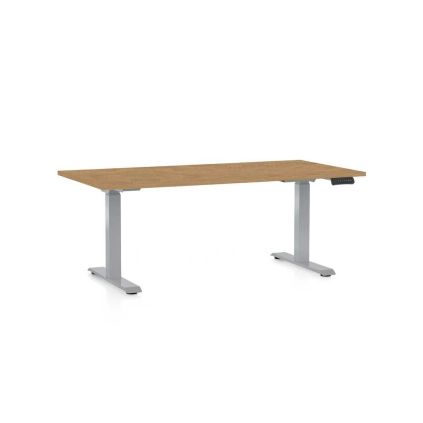 Výškově nastavitelný stůl OfficeTech D, 160 x 80 cm, šedá podnož, dub kamenný