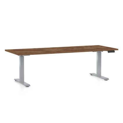 Výškově nastavitelný stůl OfficeTech D, 200 x 80 cm, šedá podnož, dub silverjack