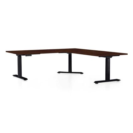 Výškově nastavitelný stůl OfficeTech Angle, 180 x 200 cm, černá podnož, wenge