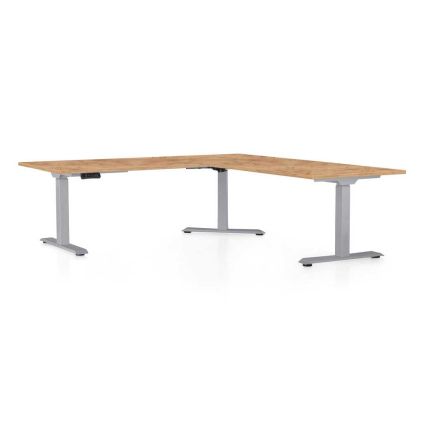 Výškově nastavitelný stůl OfficeTech Angle, 180 x 200 cm, šedá podnož, dub kraft