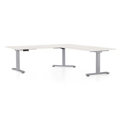 Výškově nastavitelný stůl OfficeTech Angle, 180 x 200 cm, šedá podnož, bílý jasan