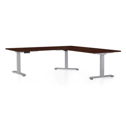 Výškově nastavitelný stůl OfficeTech Angle, 180 x 200 cm, šedá podnož, wenge