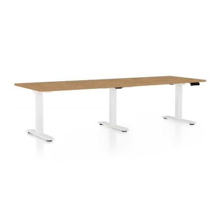 Výškově nastavitelný stůl OfficeTech Long, 240 x 80 cm, bílá podnož, dub kamenný