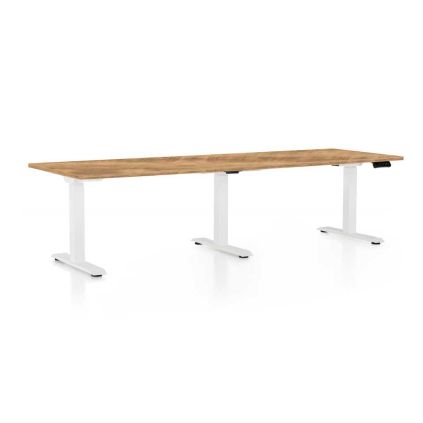 Výškově nastavitelný stůl OfficeTech Long, 240 x 80 cm, bílá podnož, dub zlatý