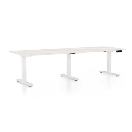 Výškově nastavitelný stůl OfficeTech Long, 240 x 80 cm, bílá podnož, bílý jasan