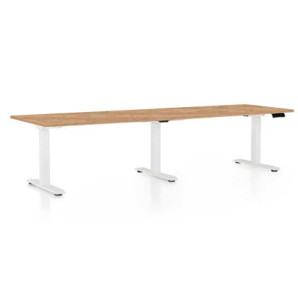 Výškově nastavitelný stůl OfficeTech Long, 260 x 80 cm, bílá podnož, dub kraft