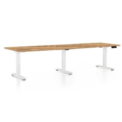 Výškově nastavitelný stůl OfficeTech Long, 260 x 80 cm, bílá podnož, dub zlatý
