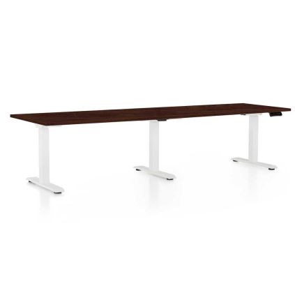 Výškově nastavitelný stůl OfficeTech Long, 260 x 80 cm, bílá podnož, wenge