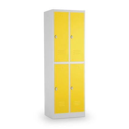 Kovová šatní skříňka - 4 boxy, 60 x 45 x 185 cm, otočný zámek, žlutá - ral 1023