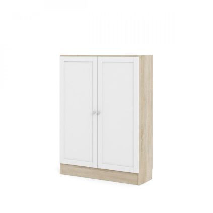 Skříň Bask 79 x 28,3 x 107,2 cm, dveře dřevo, dub sonoma / bílá