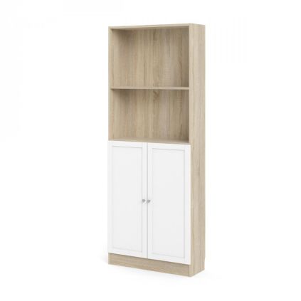 Skříň Bask 79 x 28,3 x 203,2 cm, dveře dřevo, dub sonoma / bílá