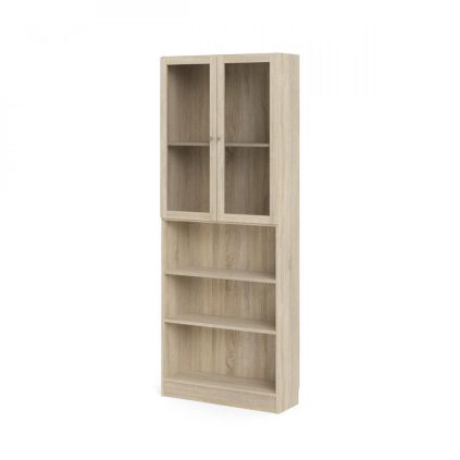 Skříň Bask 79 x 28,3 x 203,2 cm, dveře sklo, dub sonoma