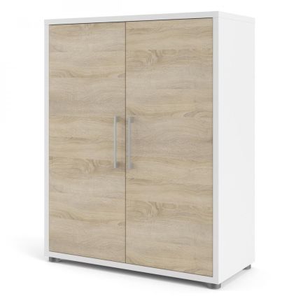 Skříň Modulo 89 x 40 x 113 cm, dveře dřevo, bílá / dub sonoma