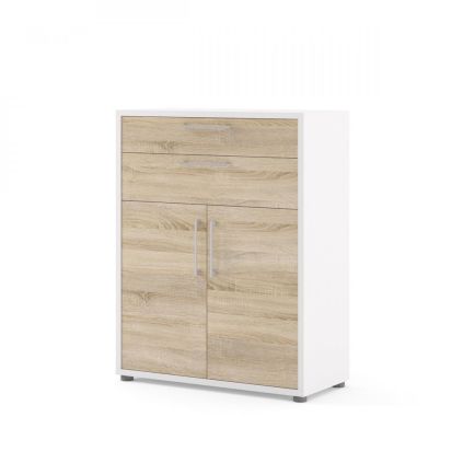 Skříň Modulo 89 x 40 x 113 cm, zásuvky a dveře, bílá / dub sonoma