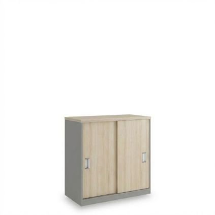 Nízká skříň SimpleOffice 80 x 40 x 80 cm, dub světlý / šedá