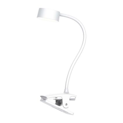LED stolní lampička WO3001 nabíjecí s klipem, bílá