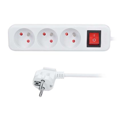 Prodlužovací kabel 3Z - 3m, vypínač, 3x1,5, bílá