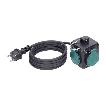Prodlužovací kabel 5Z pro venkovní využití - kostka, 3m, 3x1,0, černá