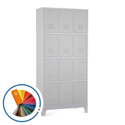 Kovová šatní skříňka - 12 boxů, 90 x 40 x 195 cm, pevné nohy, cylindrický zámek, libovolná RAL