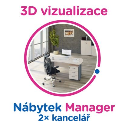 3D vizualizace Manager: 2× kancelář, max. 12 pracovních míst