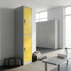 Kovová šatní skříňka - 2 boxy, 38 x 45 x 185 cm, cylindrický zámek, šedá - ral 7035