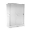58241 1 stredni univerzalni kovova skrin s posuvnymi dvermi 90 x 40 x 120 cm cylindricky zamek seda ral 7035